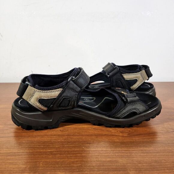 Ecco Yucatan Sandals Men's Black Tan Leather Comfort EU 45 US 11 Hook & Loop - Picture 8 of 12